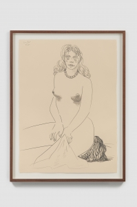George Condo, <i>Nude with Towel</i>, 2007, Pencil on paper, 12 x 22 1/2 in. (31 x 57 cm)