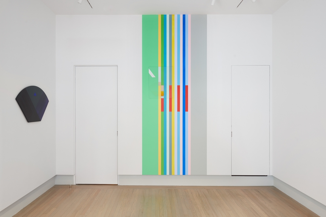 Anton Ginzburg, <i>New York Color-Space Initiative #5 and COEV Composition #12</i>, 2019, Interior flat wall enamel, acrylics and mirrored glass, Mirrored glass panel 24 x 18 in, wall enamel 11 x 4 ft