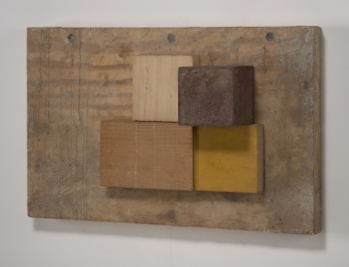 Richard Fleischner, <i>Untitled Construction</i>, 2019, wood, pigmented beeswax, and gouache, 8 7/8 x 14 x 4 5/8 inches (22.5 x 35.6 x 11.7 cm)