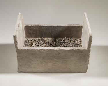 Richard Fleischner, <i>Untitled Construction</i>, 2016, wood, earthen-plaster, pigmented beeswax, ash, 14 1/2 x 21 1/4 x 12 inches (36.8 x 54 x 30)