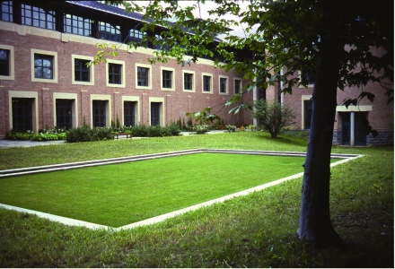 Richard Fleischner, <i>Becton Dickinson Project</i>, 1985-87, detail of exterior garden terrace area, with stepped grass plane. Work included all aspects of the site in Franklin Lakes, New Jersey, 
