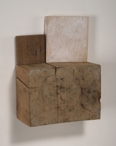 Richard Fleischner, <i>Untitled Construction</i>, 2019, wood, beeswax, and gouache, 9 x 6 3/4 x 3 1/4 in. ( 22.9 x 17.1 x 8.3 cm)
