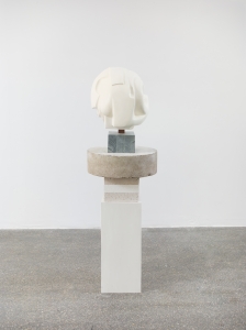 Christina Kruse, <i>Will o' the wisp [detail]</i>, 2021, plaster, wax, wood, metal, concrete, soapstone, Ytong building blocks (sculpture only), 52 x 18 x 20 in. (132.1 x 45.7 x 50.8 cm)