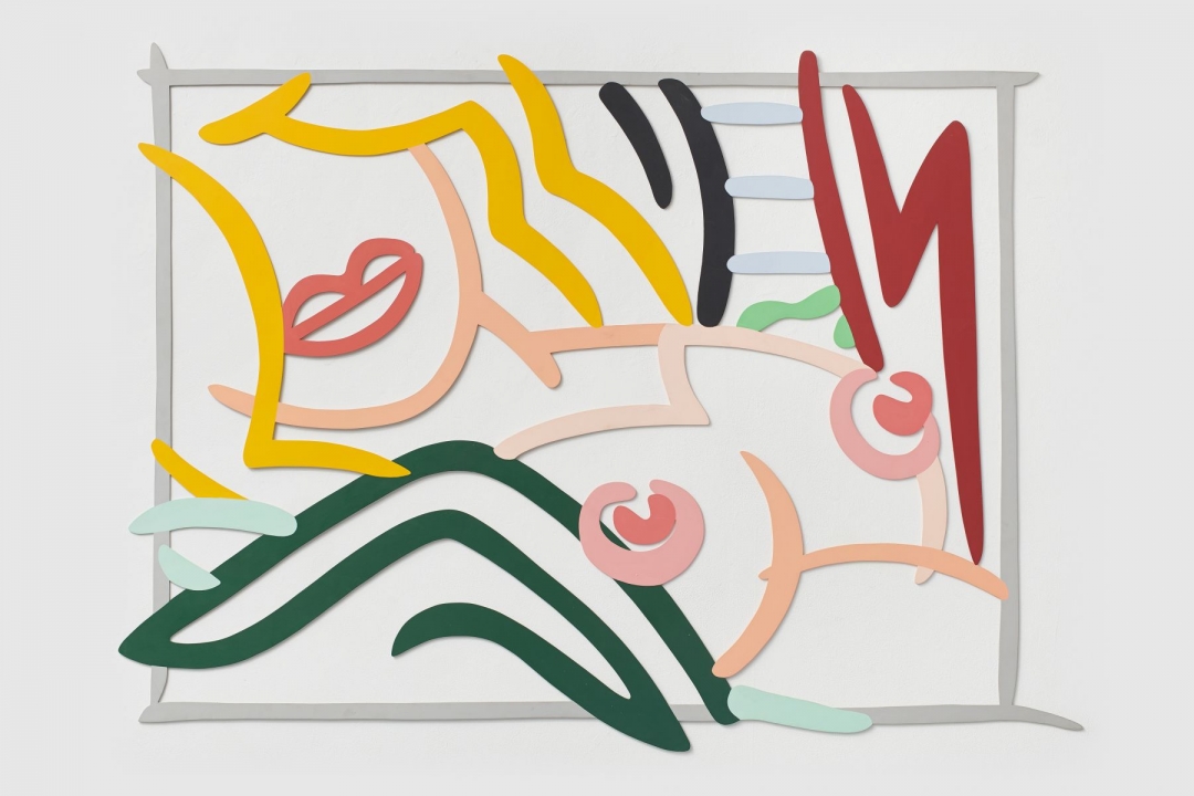Tom Wesselmann, <i>Bedroom Blond, Black and Green Pillows</i>, 1986, Enamel on cut-out aluminum, 53 1/2 x 73 1/2 in. (136 x 187 cm)