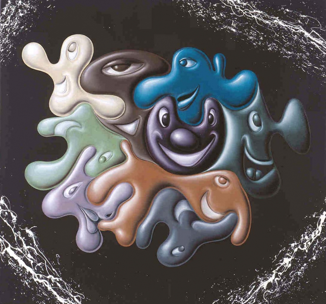 Kenny Scharf, <i>Untitled (Splab)</i>, 2003, Oil and black gesso on canvas, 40 1/2 x 43 1/8 x 2 5/8 in