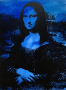 Donald Sheridan, <i>“The Mona Lisa Project” (Full Body, Blue)</i>, 2022, Synthetic polymer paint Silkscreened on canvas, 26 x 19 in (66 x 48.3 cm)