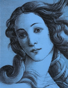 Jacob Skornik, <i>The Birth of Venus _blue (After Sandro Botticelli)</i>, 2023, Acrylic on canvas with diamond dust, 62 x 48 inches